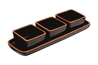 Calisto Terracotta Set Of 3 Dip Bowls With Tray In Black - Hstrends