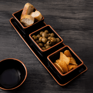 Calisto Terracotta Set Of 3 Dip Bowls With Tray In Black - Hstrends