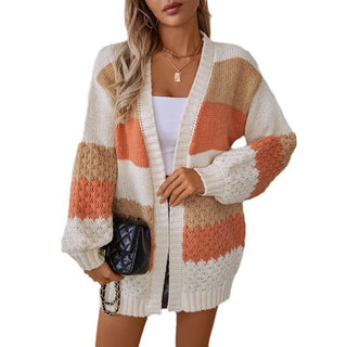 Casual Loose Lantern Sleeve Cross - border Drizzle Color Stripe Cardigan - Hstrends