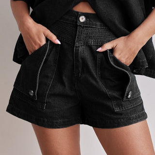 Casual Retro Loose denim Shirt and Shorts Set - Hstrends