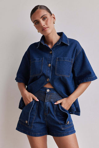 Casual Retro Loose denim Shirt and Shorts Set - Hstrends
