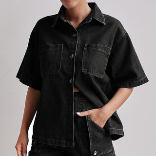 Casual Retro Loose denim Shirt and Shorts Set - Hstrends