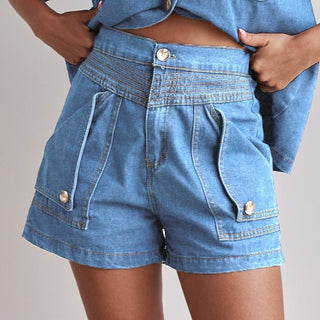 Casual Retro Loose denim Shirt and Shorts Set - Hstrends