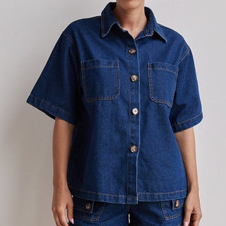 Casual Retro Loose denim Shirt and Shorts Set - Hstrends