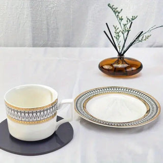 Ceramic Mug and Saucer Set with Golden Edge (1 Set) - Hstrends