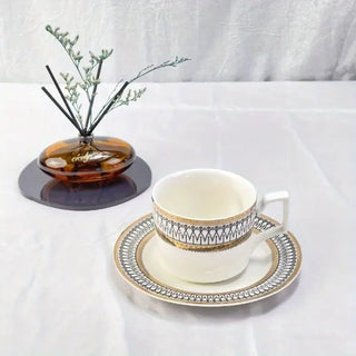 Ceramic Mug and Saucer Set with Golden Edge (1 Set) - Hstrends