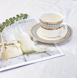 Ceramic Mug and Saucer Set with Golden Edge (1 Set) - Hstrends