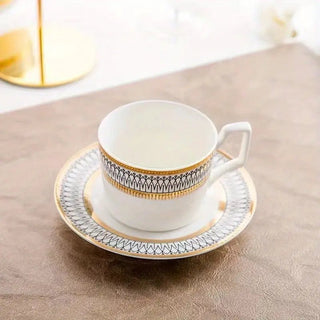 Ceramic Mug and Saucer Set with Golden Edge (1 Set) - Hstrends