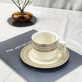 Ceramic Mug and Saucer Set with Golden Edge (1 Set) - Hstrends