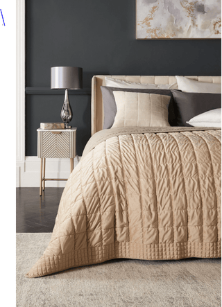 Champagne Gold Brooklyn Quilted velvet Bedspread - Hstrends