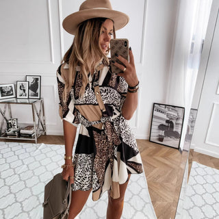 Cheetah Printed Shirt Skirt Dress - Hstrends