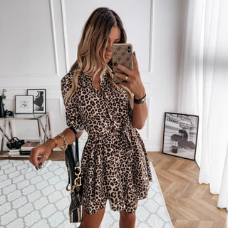Cheetah Printed Shirt Skirt Dress - Hstrends