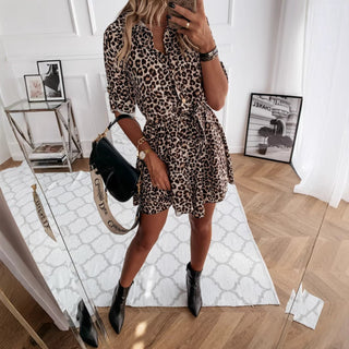 Cheetah Printed Shirt Skirt Dress - Hstrends