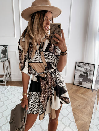 Cheetah Printed Shirt Skirt Dress - Hstrends