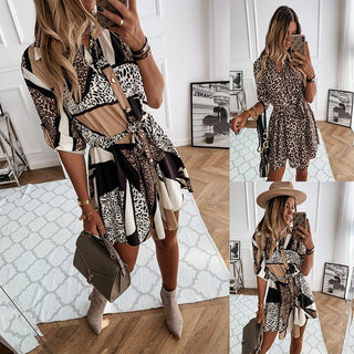 Cheetah Printed Shirt Skirt Dress - Hstrends
