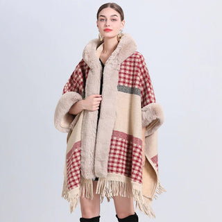 Chic Cashmere - Trimmed Plaid Inverness with Luxe Fur Collar - Hstrends