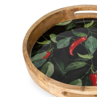 Chillies Design 30cm Round Enamel Tray - Hstrends