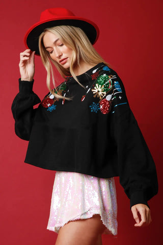 Christmas Sequined Round Neck Pullover Jumper - Hstrends