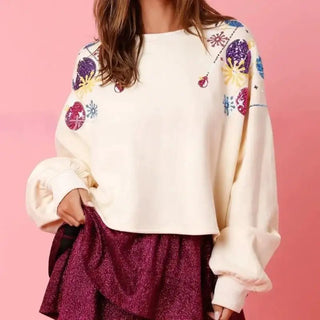 Christmas Sequined Round Neck Pullover Jumper - Hstrends