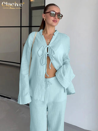 Clacive Fashion Loose Brown Cotton 2 Piece Set - Hstrends