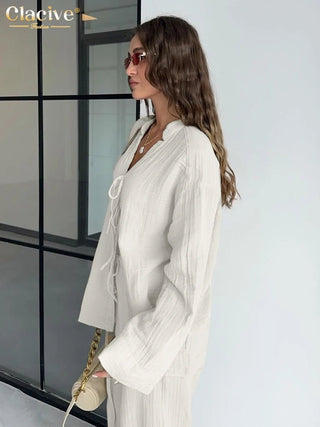 Clacive Fashion Loose Brown Cotton 2 Piece Set - Hstrends