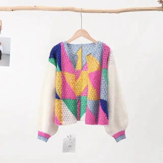 Colorful Hollow Knit Cardigan - Hstrends