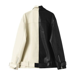 Contrast Vegan Leather Jacket - Hstrends