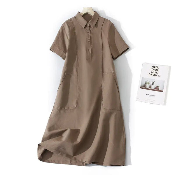 Cotton Linen Midi A - Line Summer Dress - Hstrends