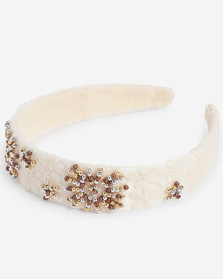 Cream Jewel embellished structured and beaded headband - Hstrends