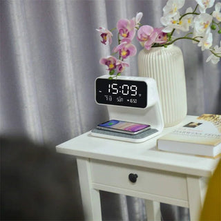 Creative 3 In 1 Bedside Lamp Wireless Charging LCD Screen Alarm Clock Wireless Phone Charger For Iphone - Hstrends