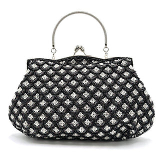 crystal Embellished Beaded Evening Bag with Handle - clutch with handle - Hstrends