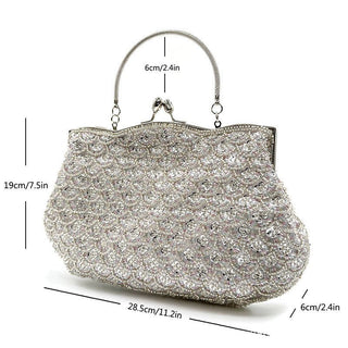 crystal Embellished Beaded Evening Bag with Handle - clutch with handle - Hstrends