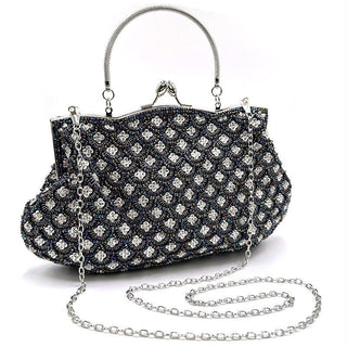 crystal Embellished Beaded Evening Bag with Handle - clutch with handle - Hstrends