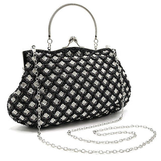 crystal Embellished Beaded Evening Bag with Handle - clutch with handle - Hstrends
