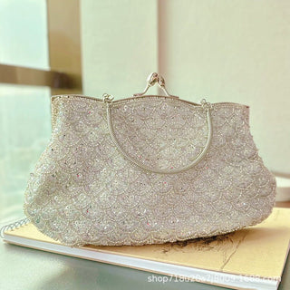 crystal Embellished Beaded Evening Bag with Handle - clutch with handle - Hstrends