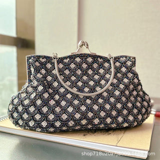 crystal Embellished Beaded Evening Bag with Handle - clutch with handle - Hstrends
