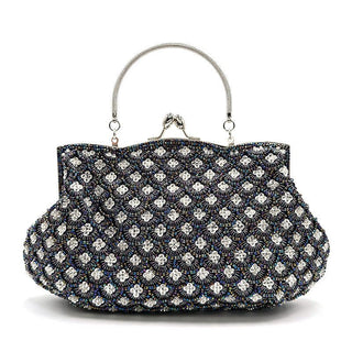 crystal Embellished Beaded Evening Bag with Handle - clutch with handle - Hstrends