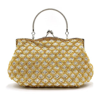 crystal Embellished Beaded Evening Bag with Handle - clutch with handle - Hstrends