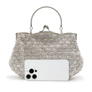 crystal Embellished Beaded Evening Bag with Handle - clutch with handle - Hstrends