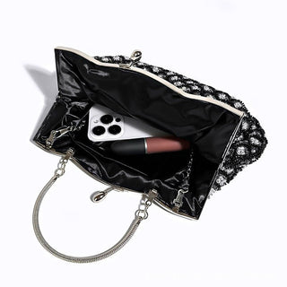 crystal Embellished Beaded Evening Bag with Handle - clutch with handle - Hstrends