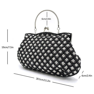 crystal Embellished Beaded Evening Bag with Handle - clutch with handle - Hstrends
