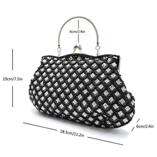 crystal Embellished Beaded Evening Bag with Handle - clutch with handle