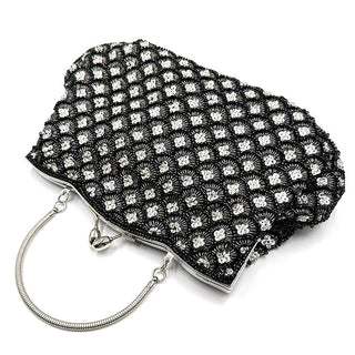 crystal Embellished Beaded Evening Bag with Handle - clutch with handle