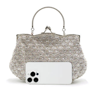 crystal Embellished Beaded Evening Bag with Handle - clutch with handle