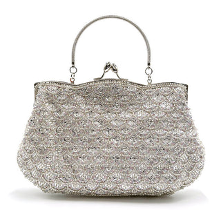 crystal Embellished Beaded Evening Bag with Handle - clutch with handle