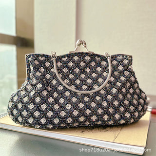 crystal Embellished Beaded Evening Bag with Handle - clutch with handle