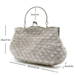 crystal Embellished Beaded Evening Bag with Handle - clutch with handle