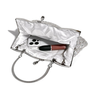crystal Embellished Beaded Evening Bag with Handle - clutch with handle