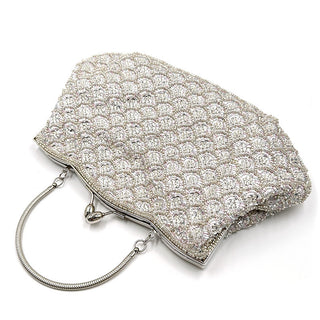 crystal Embellished Beaded Evening Bag with Handle - clutch with handle