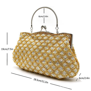 crystal Embellished Beaded Evening Bag with Handle - clutch with handle